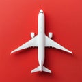 Airplane on Red Background, Top View Royalty Free Stock Photo