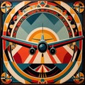 Airplane, retro vintage air travel in art deco style illustration