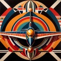 Airplane, retro vintage air travel in art deco style illustration