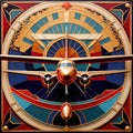 Airplane, retro vintage air travel in art deco style illustration