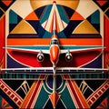 Airplane, retro vintage air travel in art deco style illustration