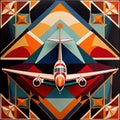 Airplane, retro vintage air travel in art deco style illustration
