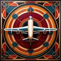 Airplane, retro vintage air travel in art deco style illustration