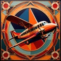 Airplane, retro vintage air travel in art deco style illustration