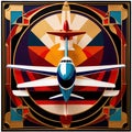 Airplane, retro vintage air travel in art deco style illustration