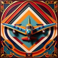 Airplane, retro vintage air travel in art deco style illustration