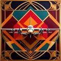 Airplane, retro vintage air travel in art deco style illustration