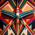 Airplane, retro vintage air travel in art deco style illustration