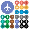 Airplane round flat multi colored icons