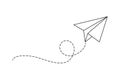 Airplane route in the dotted line shape. Travel concept, paper airplane path. Royalty Free Stock Photo