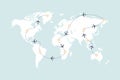 Airplane route line and travel routes. Aviation track path on world map. Royalty Free Stock Photo