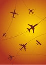Airplane Routes Sunset Royalty Free Stock Photo