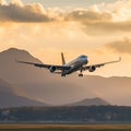 The airplane rumbled down the runway, picking up speed, before gracefully ascending into the heavens above, leaving the airport