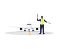 Airplane runway controller semi flat RGB color vector illustration