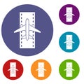 Airplane on the runway icons set Royalty Free Stock Photo