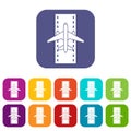 Airplane on the runway icons set Royalty Free Stock Photo