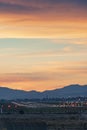 Airplane runway at sunset, Alicante airport Royalty Free Stock Photo