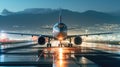 Airplane on the runway are taking off from the Itami International Airport in Osaka, Japan in the night Royalty Free Stock Photo