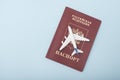 Airplane on the russian passport. Travel concept. Blue background Royalty Free Stock Photo