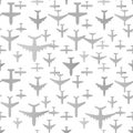 Airplane seamless background. Aircraft transportation pattern template. Aviation vector repeatable texture.