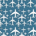 Airplane seamless pattern background vector illustration top view plane and aircraft transportation travel way design