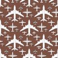 Airplane seamless pattern background vector illustration top view plane and aircraft transportation travel way design