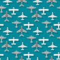 Airplane seamless pattern background vector illustration top view plane and aircraft transportation travel way design