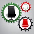 Airplane seat sign illustration. Vector. Three connected gears w