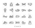 Airplane and ship transportation line icon set Royalty Free Stock Photo