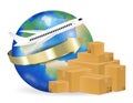 Airplane shipping corrugated carton box around the world Royalty Free Stock Photo