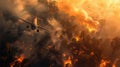 airplane shot, forest fire. A plane flies over a burning forest Royalty Free Stock Photo