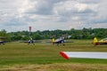 Airplane show of a Extra EA-300 models flying at Hangariada aeronautical festival