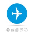 Airplane sign. Plane symbol. Travel icon. Royalty Free Stock Photo