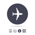 Airplane sign. Plane symbol. Travel icon. Royalty Free Stock Photo