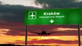 Plane landing in Krakow, Cracow Poland airport