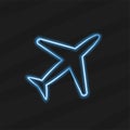 Airplane simple black line icons set neon blue