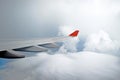 Airplane sky clouds flight airport wind view thunderstorm Royalty Free Stock Photo