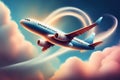 airplane in sky doing loop through a cloud shaped infinit symbol Royalty Free Stock Photo