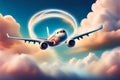 airplane in sky doing loop through a cloud shaped infinit symbol Royalty Free Stock Photo
