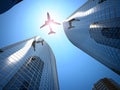 Airplane and skyscraper Royalty Free Stock Photo