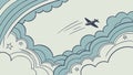 Airplane Soaring Through Abstract Cloud Formations, vector design Generative AI Royalty Free Stock Photo