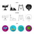 Airplane on a spring, swings and other equipment. Playground set collection icons in black,flat,outline style vector