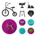 Airplane on a spring, swings and other equipment. Playground set collection icons in black, flat style vector symbol