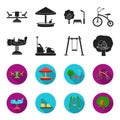 Airplane on a spring, swings and other equipment. Playground set collection icons in black,flet style vector symbol