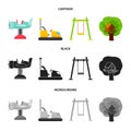 Airplane on a spring, swings and other equipment. Playground set collection icons in cartoon,black,monochrome style