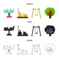 Airplane on a spring, swings and other equipment. Playground set collection icons in cartoon,black,outline style vector