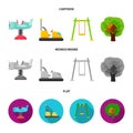 Airplane on a spring, swings and other equipment. Playground set collection icons in cartoon,flat,monochrome style