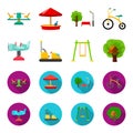 Airplane on a spring, swings and other equipment. Playground set collection icons in cartoon,flat style vector symbol