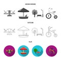 Airplane on a spring, swings and other equipment. Playground set collection icons in flat,outline,monochrome style