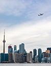 Airplane starting downtown Toronto City Ontario Canada Royalty Free Stock Photo